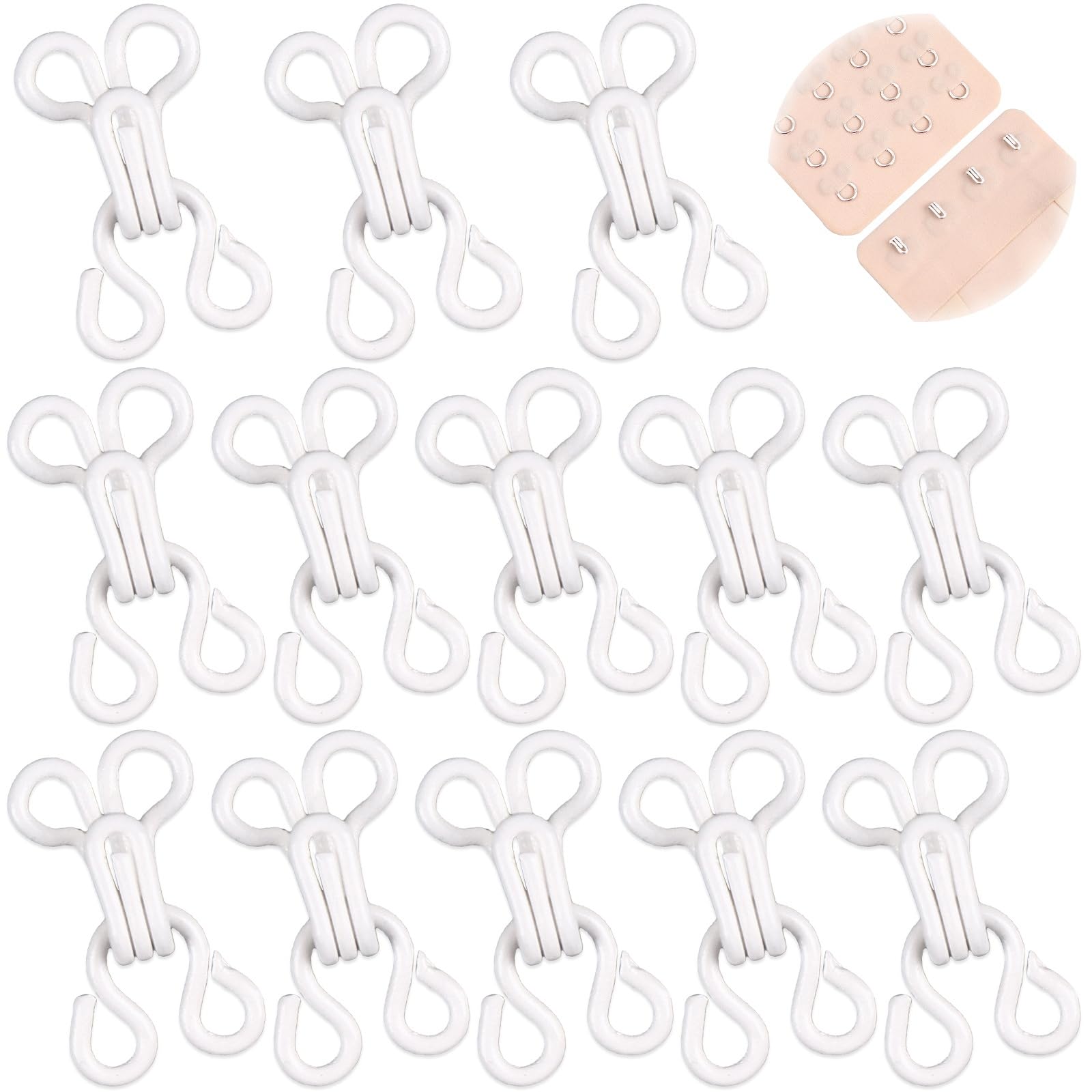 PECMER 100 Set Sewing Hooks and Eyes Closure Copper Hooks and Eyes for Sewing Clothing Bra Hooks Replacement, Hook & Eye Sewing -White 1#(13mm)