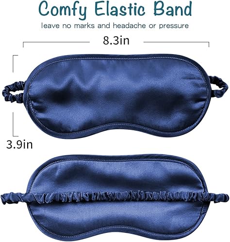 Miniatura 6 de Antifaz suave de seda para cubrir los ojos al dormir, viajar o tomar siestas, con elástico para la cabeza, EM001-Navy Blue, Azul marino, 1
