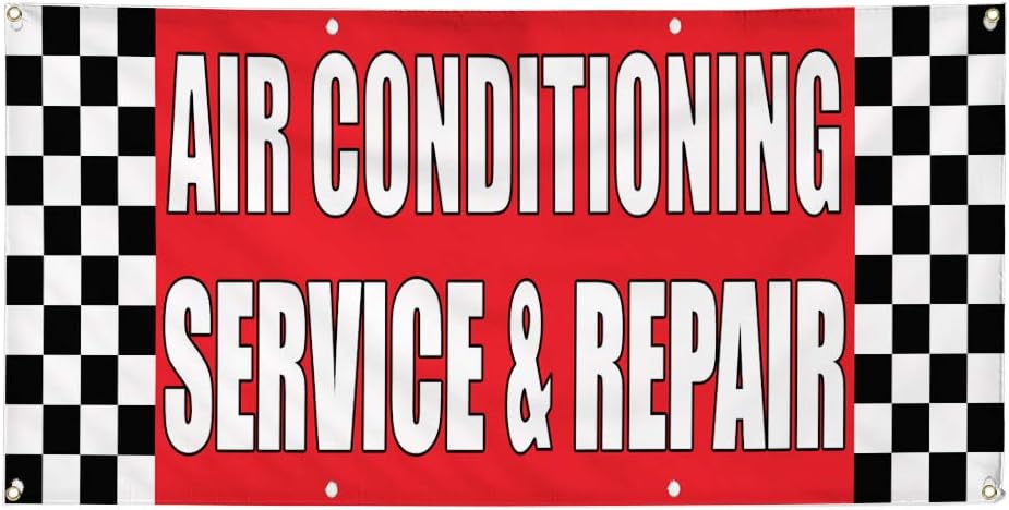 Vinyl Banner Sign Air Conditioning Service & Repair Body Shop Marketing Advertising - 24inx60in, 4 Grommets, One Banner