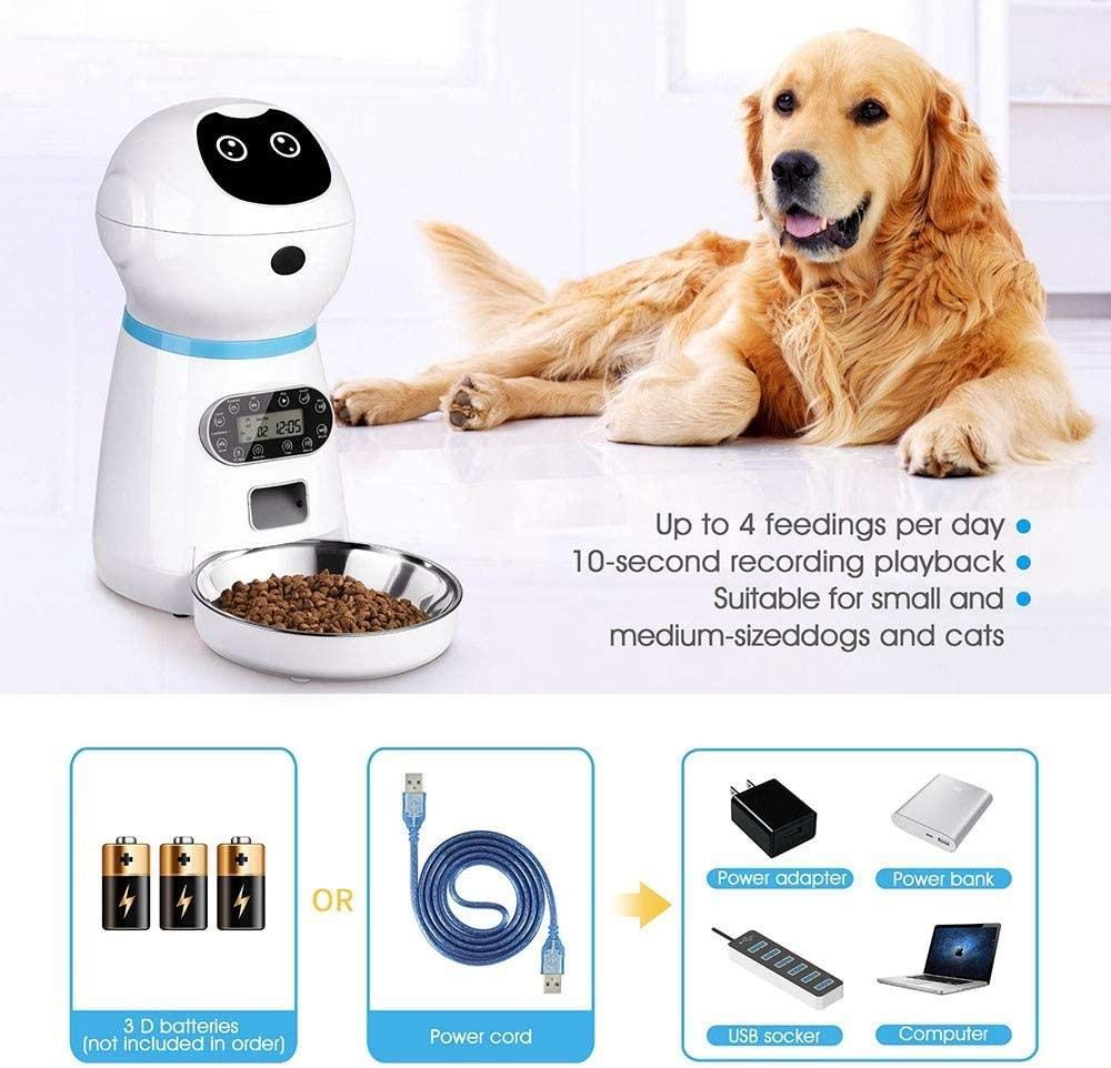 Dispenser automatico di alimenti per cani e gatti da 3,5 litri Dispenser per alimenti per cani con doppio controllo della parte del registratore vocale Timer e allarmi digitali programmabili (bianco)
