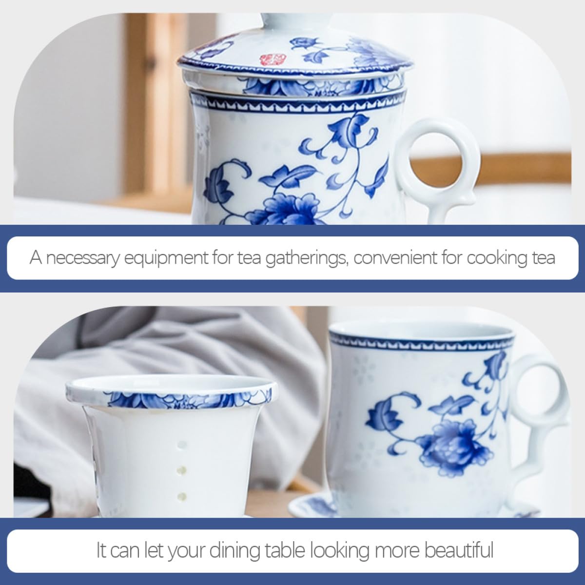 Alasum Keramik Teeschale Satz mit Deckel und Filter 1 Satz Klassische Chinesische Teetasse mit Untertasse für Zuhause und Hotel Tee Zubehör