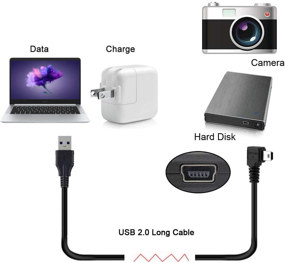 CY Mini USB B Type 5pin Male Right Angled 90 Degree to USB 2.0 Male Data Cable with Ferrite 3.0m, Right Angled 3.0M, 3m - Image 5