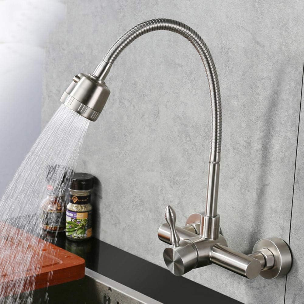 Wall-Mounted Wall-Mounted, hot and Cold Water, 304 Stainless Steel, Kitchen, Sink, Sink, Basin, Universal, Swivel, Faucet-B(B)