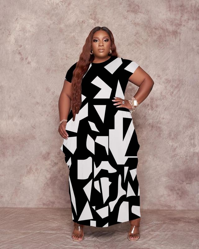 Image of YeGine Oversize Tshirt Dress Plus Size Short Sleeve Maxi Dress with Pockets