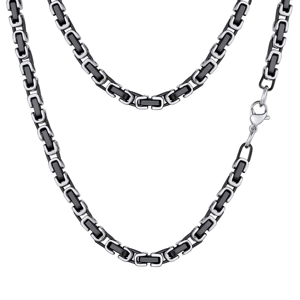 PROSTEEL Mens Chain Necklace Black Byzantine Chains Men Stainless Steel