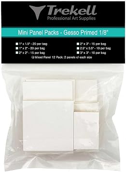 Trekell 1 x 1.5 Mini Gesso Primed Panels Pack of 20 Hardboard Painting Panels for Miniature Artwork | Made in USA