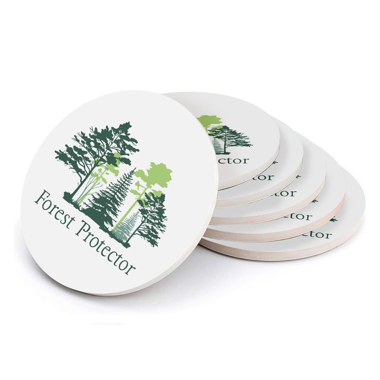 Sous verre ronds céramique table salon Forest Protector décoration nature support tasse lot de 6