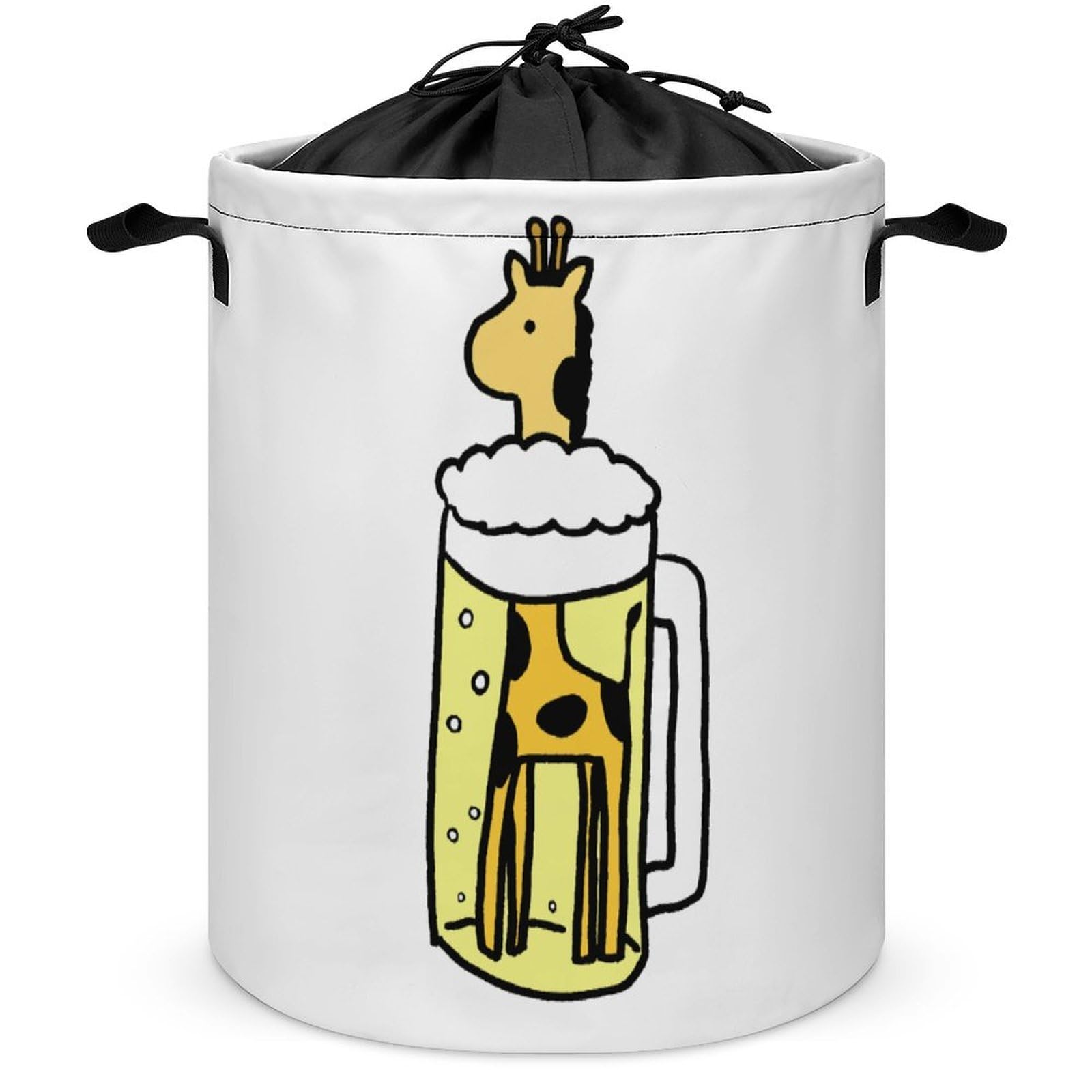 Qjjinxior Drawstring Laundry Hamper, Cute Giraffe And Beer Laundry Basket, Washing Basket with Handle