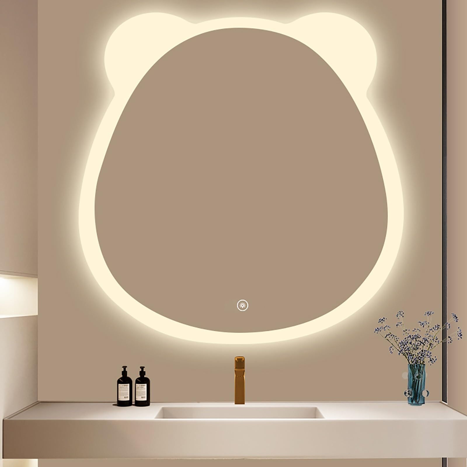 Miroir LED asymétrique 80cm doté de 3 modes d'éclairage pour une réflexion HD parfaite