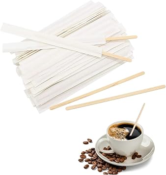 Coffee Stir Sticks,200Pcs Coffee Stirrers Individually Wrapped Eco Friendly Biodegradable Birchwood Coffee Sticks for Craft Hot Drinks Eco-Friendly and Sturdy14CM