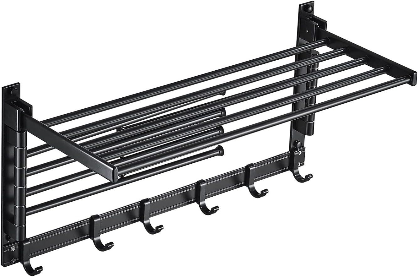 Swivel Towel Rack 7 Arm Wall Mounted Multifunctional Foldable Towel Holder Towel Bar Towel Hanger Towel Rack Space Saving Aluminum w/Movable Hooks