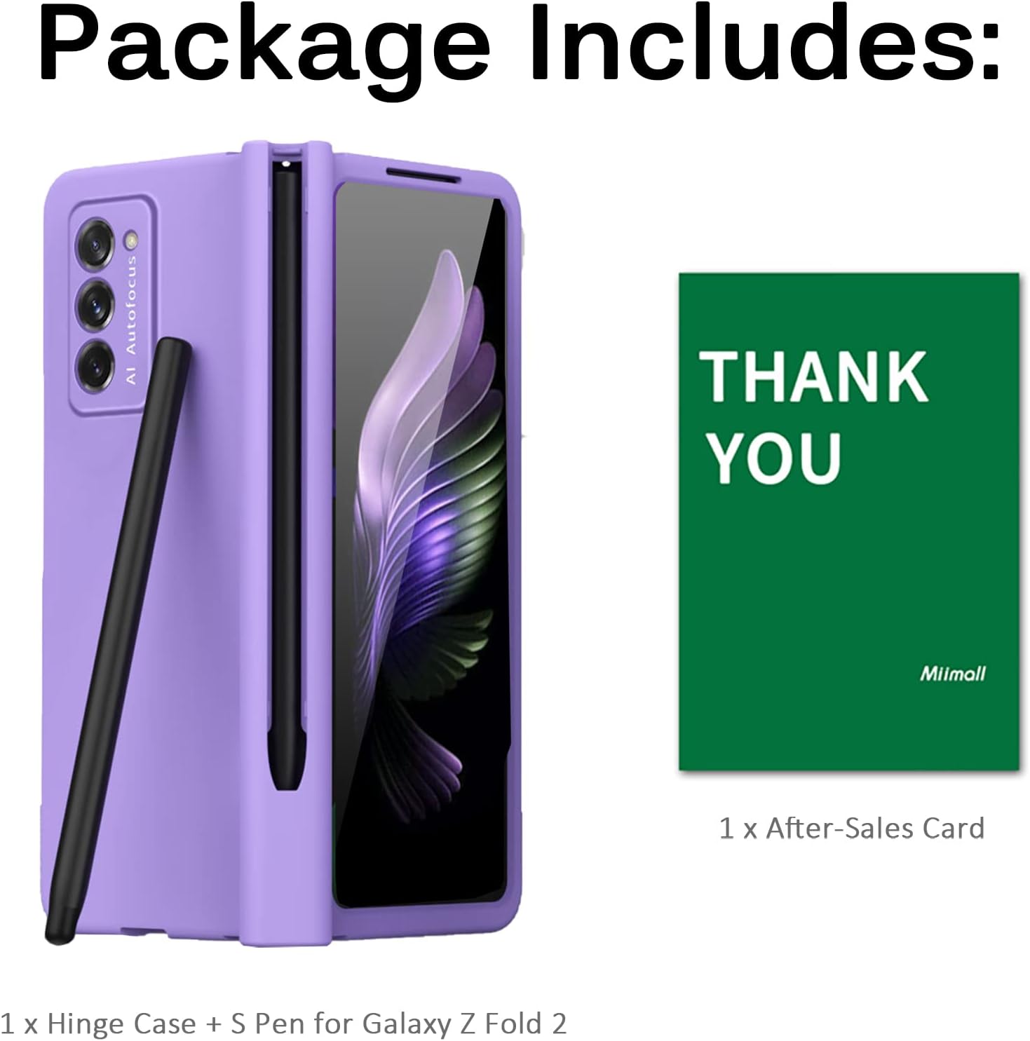Miimall Compatible for Samsung Galaxy Z Fold 2 Case Hinge with S Pen, Hinged+Stylus Pen+Pen Holder+Tempered Glass Screen Protector, Full Coverage Ultra-Thin Bumper Case for Galaxy Z Fold 2(Violet)