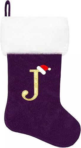 Miniatura 53 de Medias de Navidad con monograma de terciopelo rojo de 20 pulgadas con puño de felpa súper suave blanca, medias de Navidad bordadas personalizadas