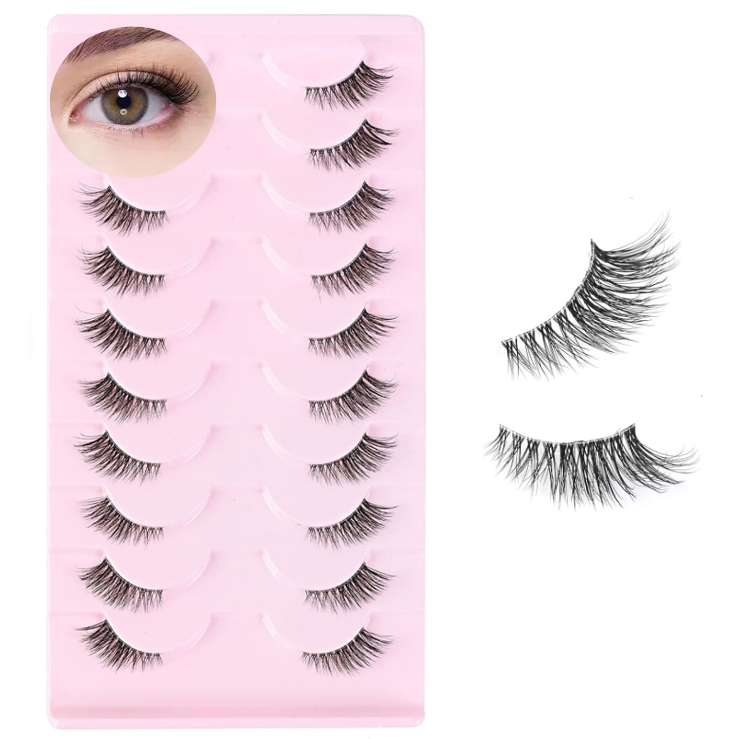 10 Paia Mezze Ciglia Finte, Half Lashes Cat Eye, Finte Naturali Fake Eyelashes Riutilizzabile