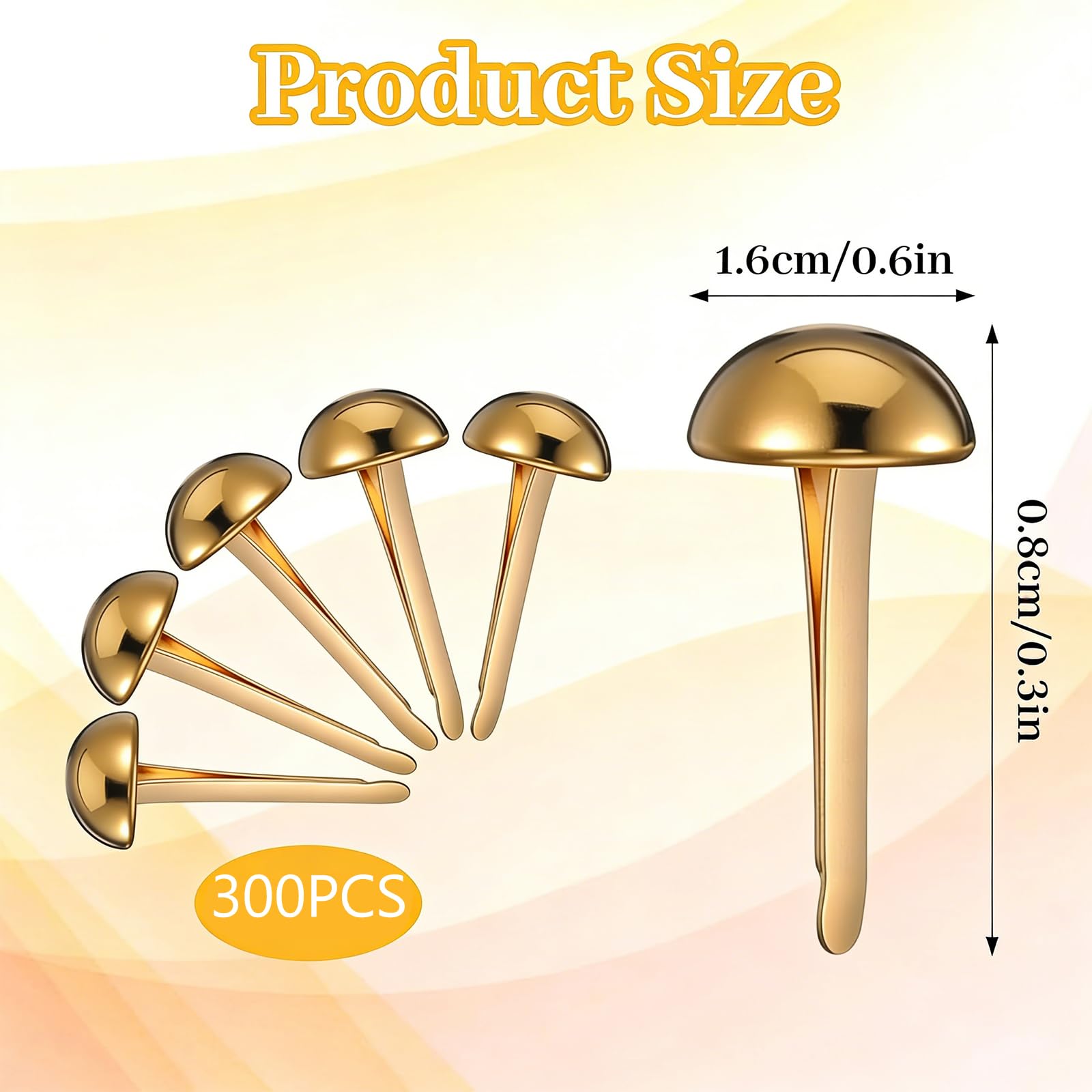 300 Pezzi Fermacampioni Dorati 8mm Clip Metalliche a Testa Tonda per Scrapbooking, Ufficio, Scuola