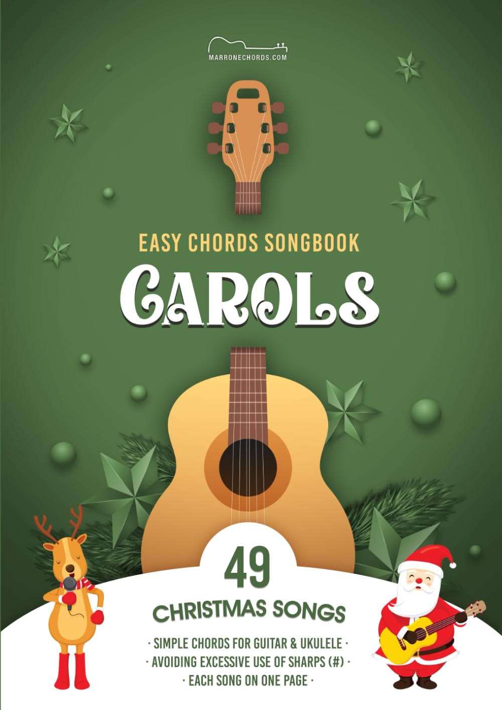 CHRISTMAS CAROLS SONGBOOK WITH EASY CHORDS.: 49 traditional songs with chords for guitar and ukulele, in letter size (A4), each carol on a single page!