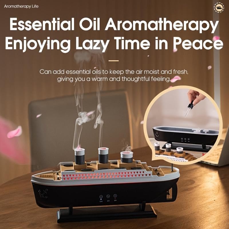 Image of Smart Ultrasonic Humidifier for Bedroom Titanic Humidifier with Remote Aromatherapy Diffuser Steamship Humidifier 7 Light 2 Mist Mode Air Humidifiers for Bedroom, Essential Oil Diffuser