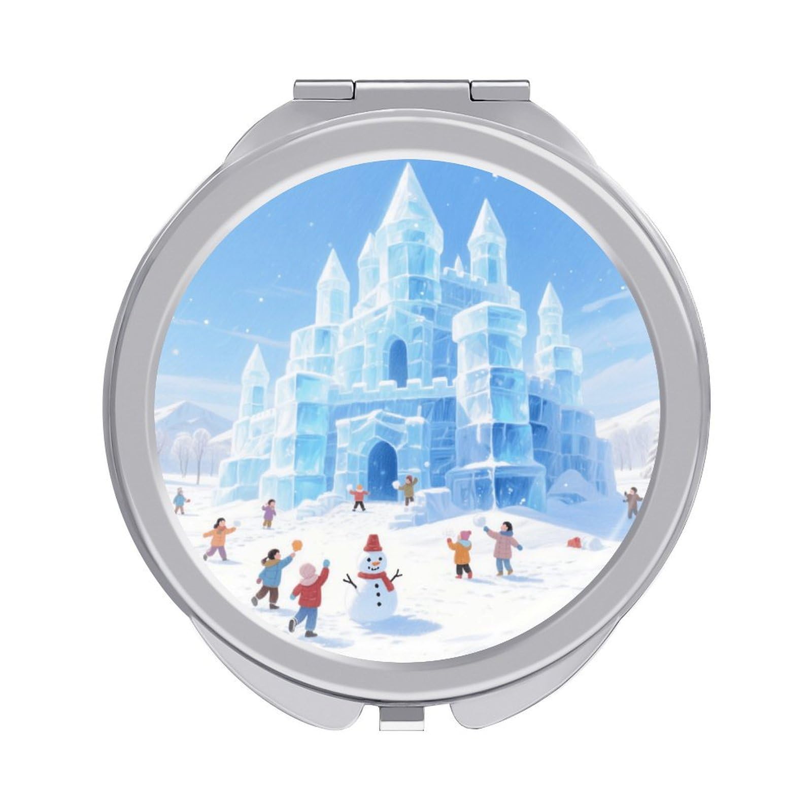 Fekiloot Style Ice Castle Travel Makeup Mirror Handheld Compact Mirror Portable Pocket Mirror Double-Sided 1X/2X Magnifying For Handbag And Purses