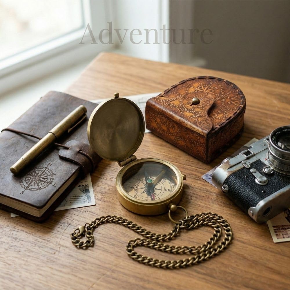 RII Brújula de latón de bolsillo, brújula náutica azul marino para camping, viajes, senderismo, canotaje, brújula de regalo para bodas, cumpleaños, aniversario, día de San Valentín para seres queridos
