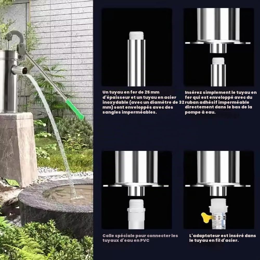 Pompe à Main de Puits,Pompe D'Aspiration en Acier Inoxydable,Pompe De Puits Manuelle En Acier Inoxydable,Le kit comprend sept accessoires indispensables et un tuyau de 5 mètres.pour Maison,Cour,Jardin