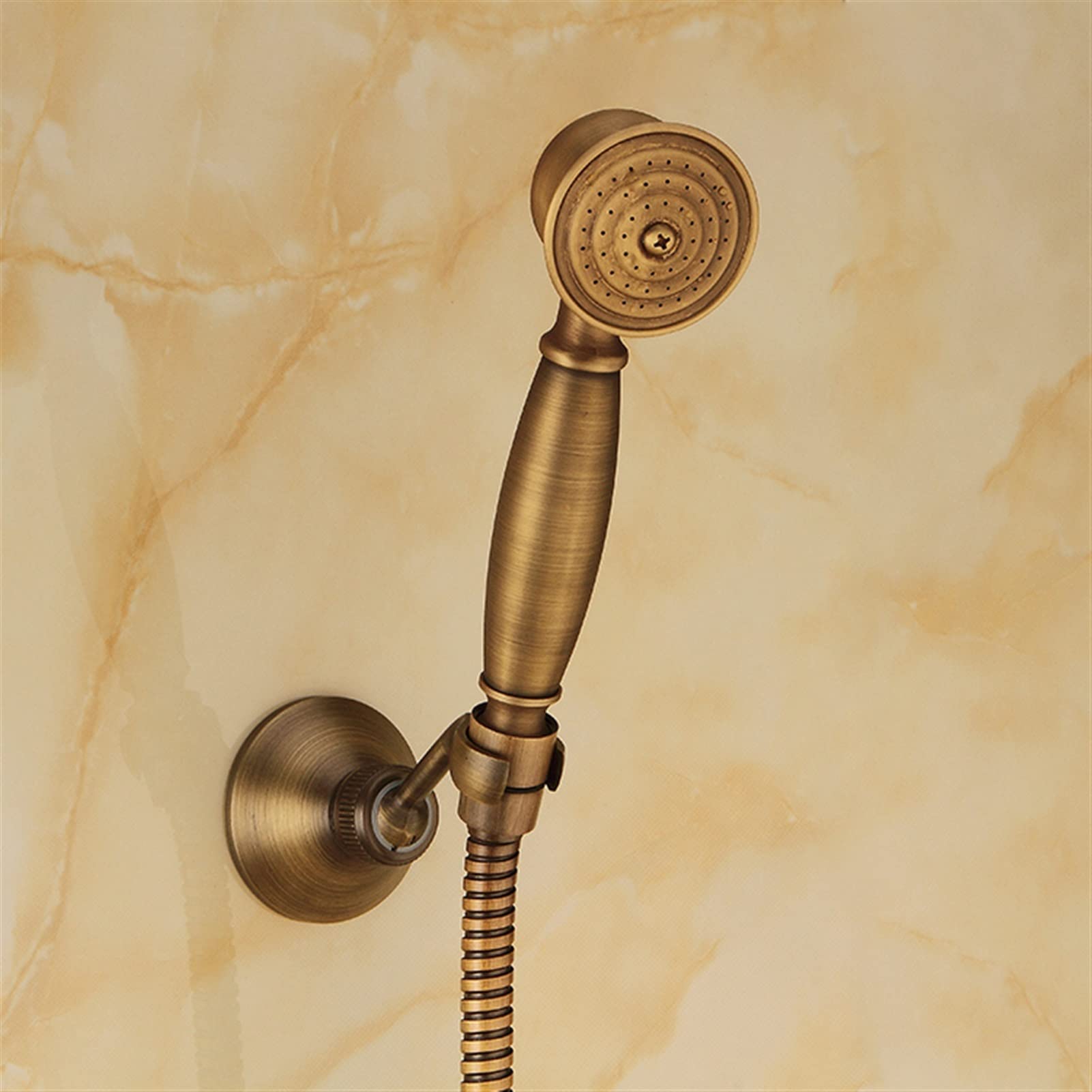 Soporte de Ducha de Mano para Pared, Redondo, Color Dorado/latón Antiguo, Universal, Ajustable (B011-Oro)