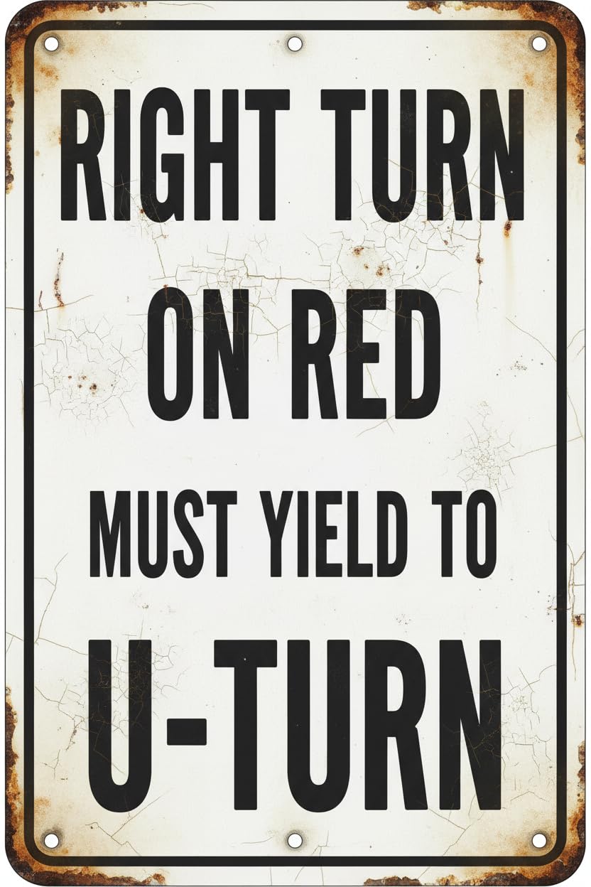Wall Decor R10-30 Right Turn On Red Must Yield To U Turn - Traffic Regulatory Sign Metal Sign 8 X 12 Inches Clear Signage For S, Fences Vintage Signs Aluminum Plates Printed