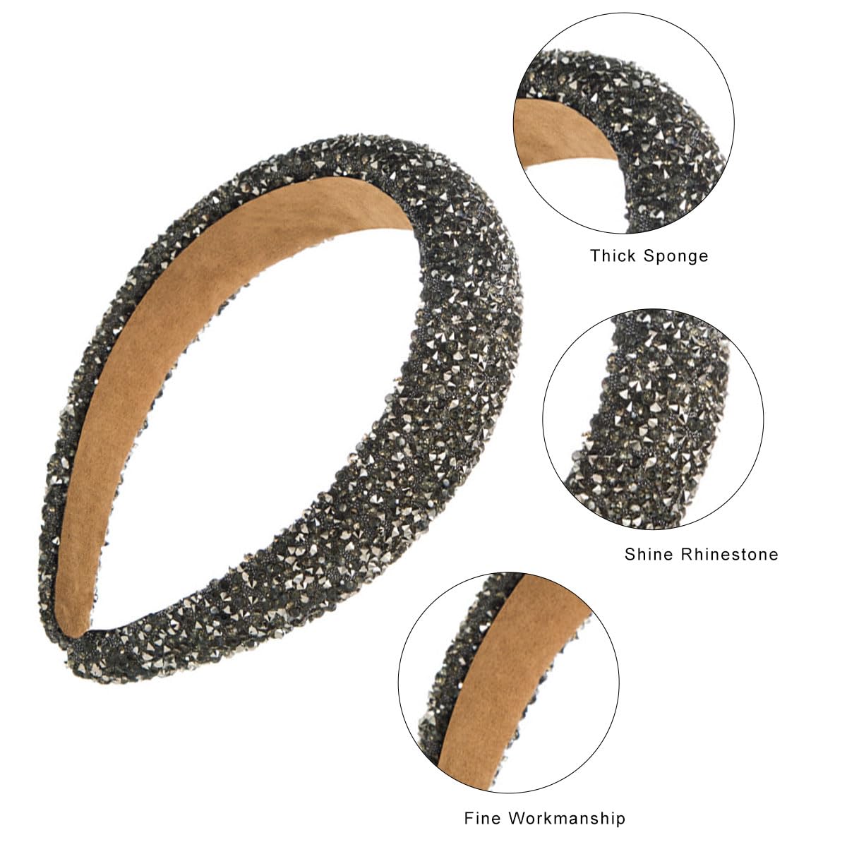 scicent Black Head Bands Adult Women Fashion Sparkly Glitter Hairband Wide Hair Bands for Girls Non-Slip Vintage Headband 5427 - Image 3