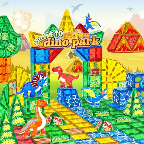 obakaer Dinosaurier Spielzeug, Magnetische Fliesen Kinderspielzeug, STEM Magnetbausteine für 3+ Jahre alte Jungen und Mädchen, Sensorische Montessori Spielzeug für 4 5 6 7 Jahre Kleinkinder, 46 Teile