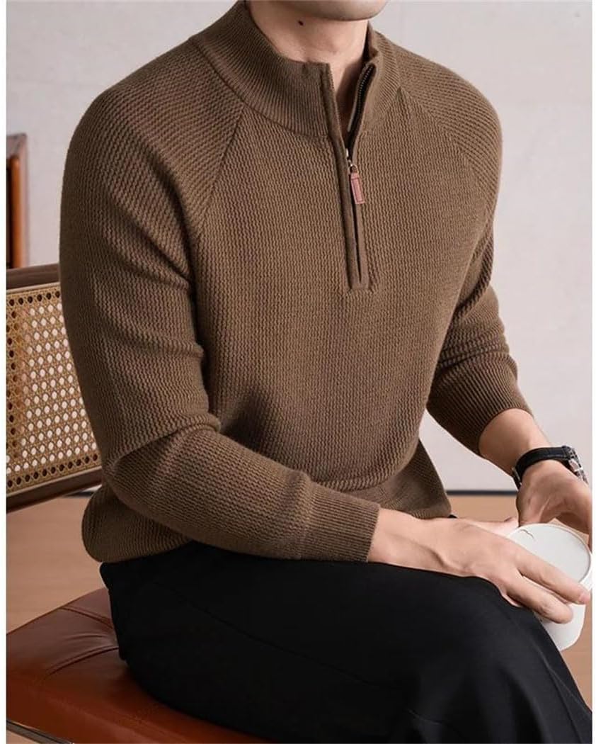 Men's Half Zip Cardigan Sweater - Long Sleeve Woolen Knit for Layering in Cool Weather