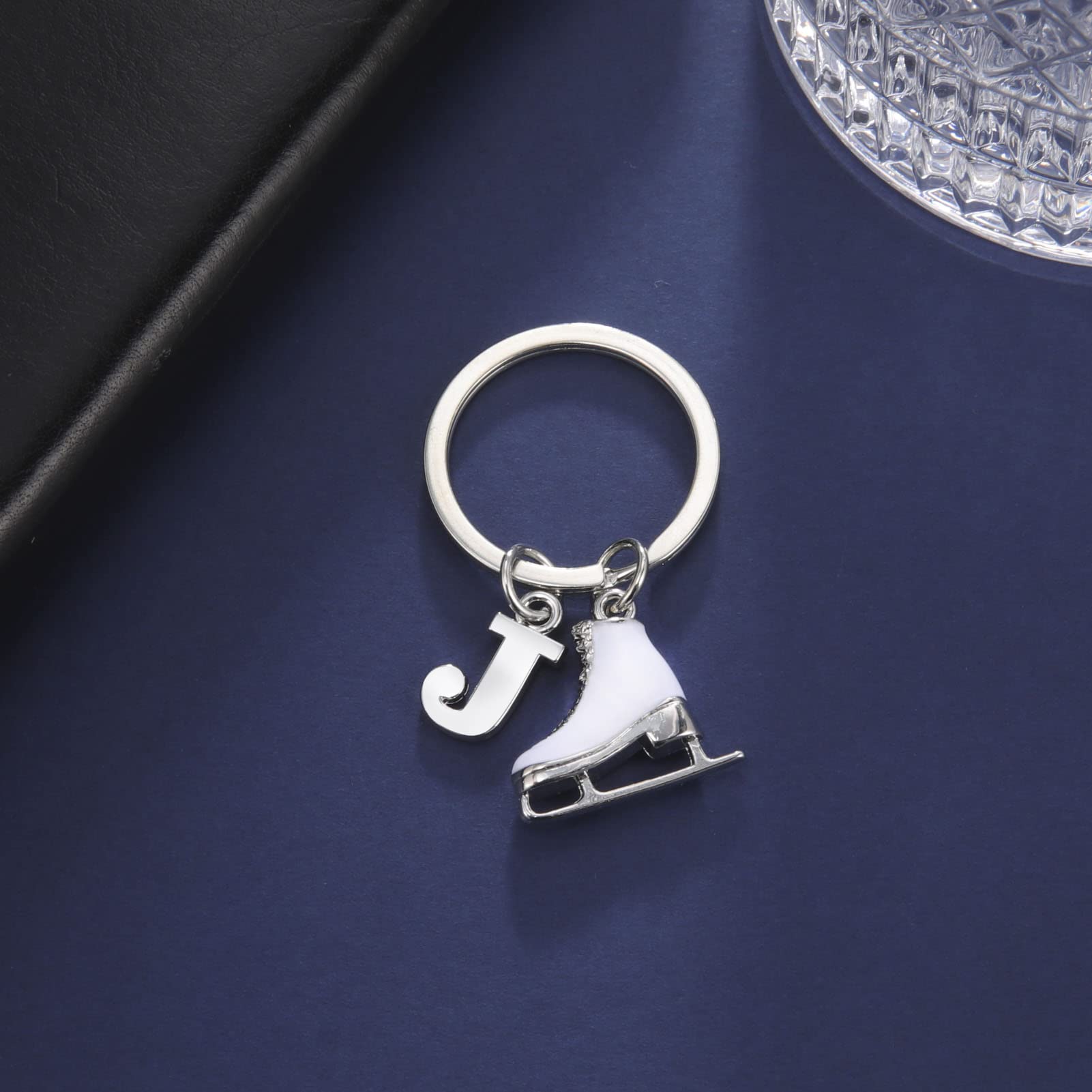 LIKGREAT Ice Skate Keychain Figure Skating Keychains Initial Ice Skating Charm Keyring Handbag Decoration, J, Medium - Image 3