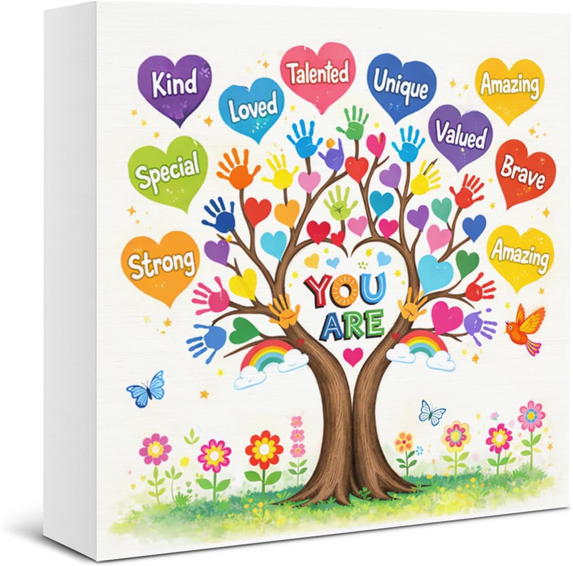Therapy Office Decor Wooden Sign Inspirational Positive Affirmations Tree Box Sign Desk Decor for Home Counseling Office Mental Health Gifts for Women Men Therapist