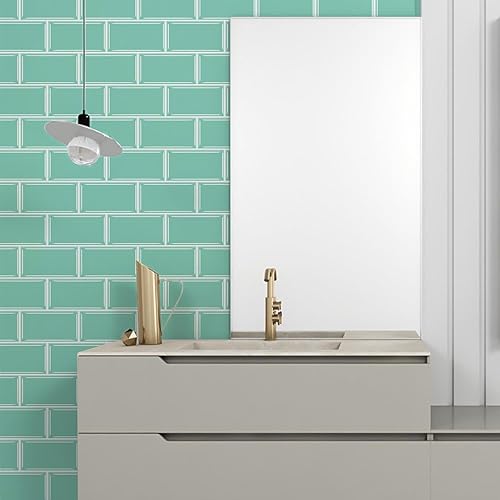 Miniatura 2 de WALPLUS 20 hojas de calcomanías brillantes para azulejos de muro de cocina, autoadhesivas para azulejos de metro de 12 x 6 pulgadas, azulejos de