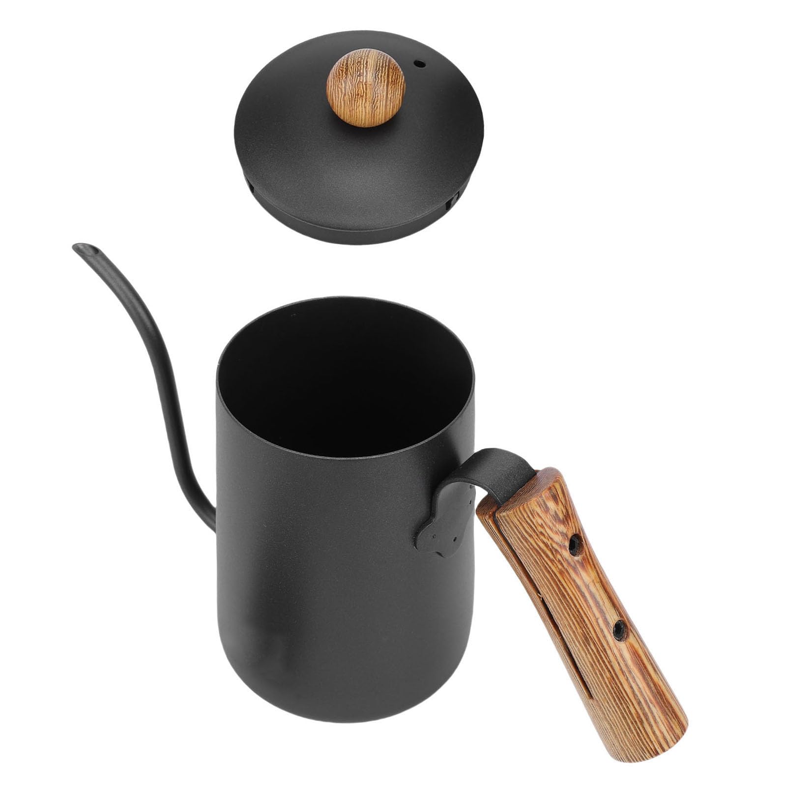 Bollitore per caffè in acciaio inossidabile con coperchio con manico in legno di faggio
