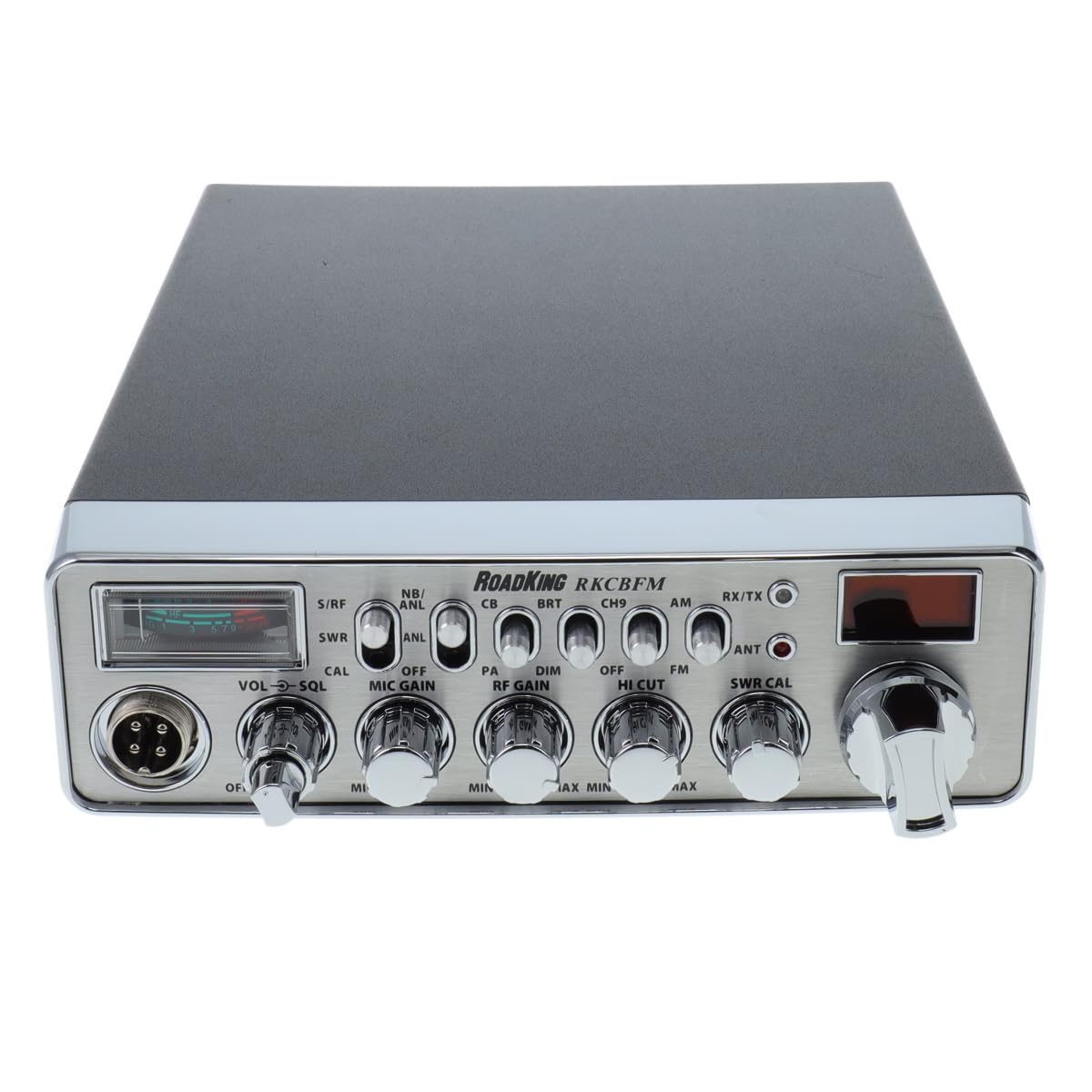 RoadKing RKCBFM Radio Am/FM CB Dual Mode pour Camionneurs Full 40 Canaux Pro Canal d'urgence CB avec Microphone à Annulation de Bruit, Grand Affichage, Couleur argentée