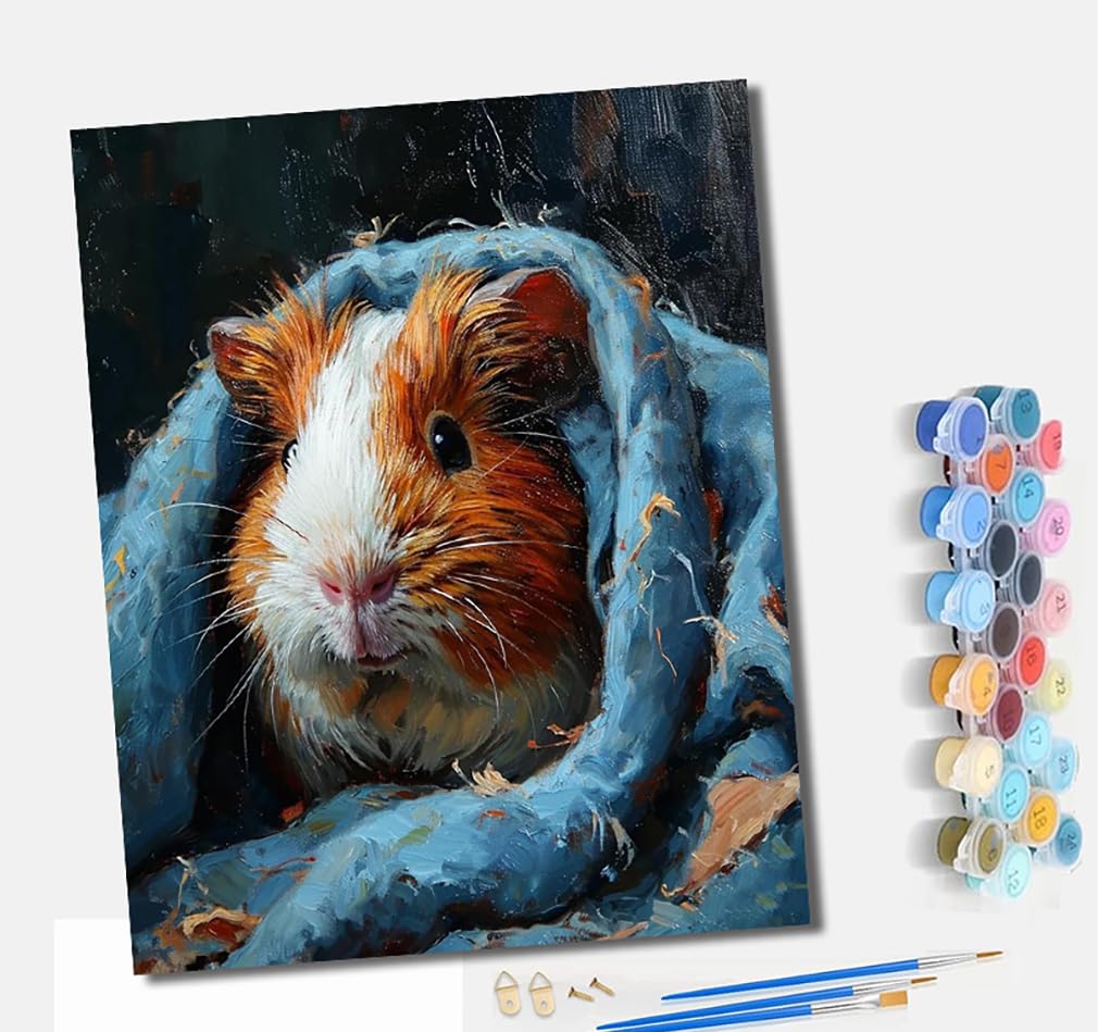 Mlnmeng Paint By Numbers For Adults Diy Painting By Numbers Kits With Acrylic Paints Pre Printed Canvas And Brushes Gift Wall Decor 16X20 Inch Without Frame Timid Guinea Pig