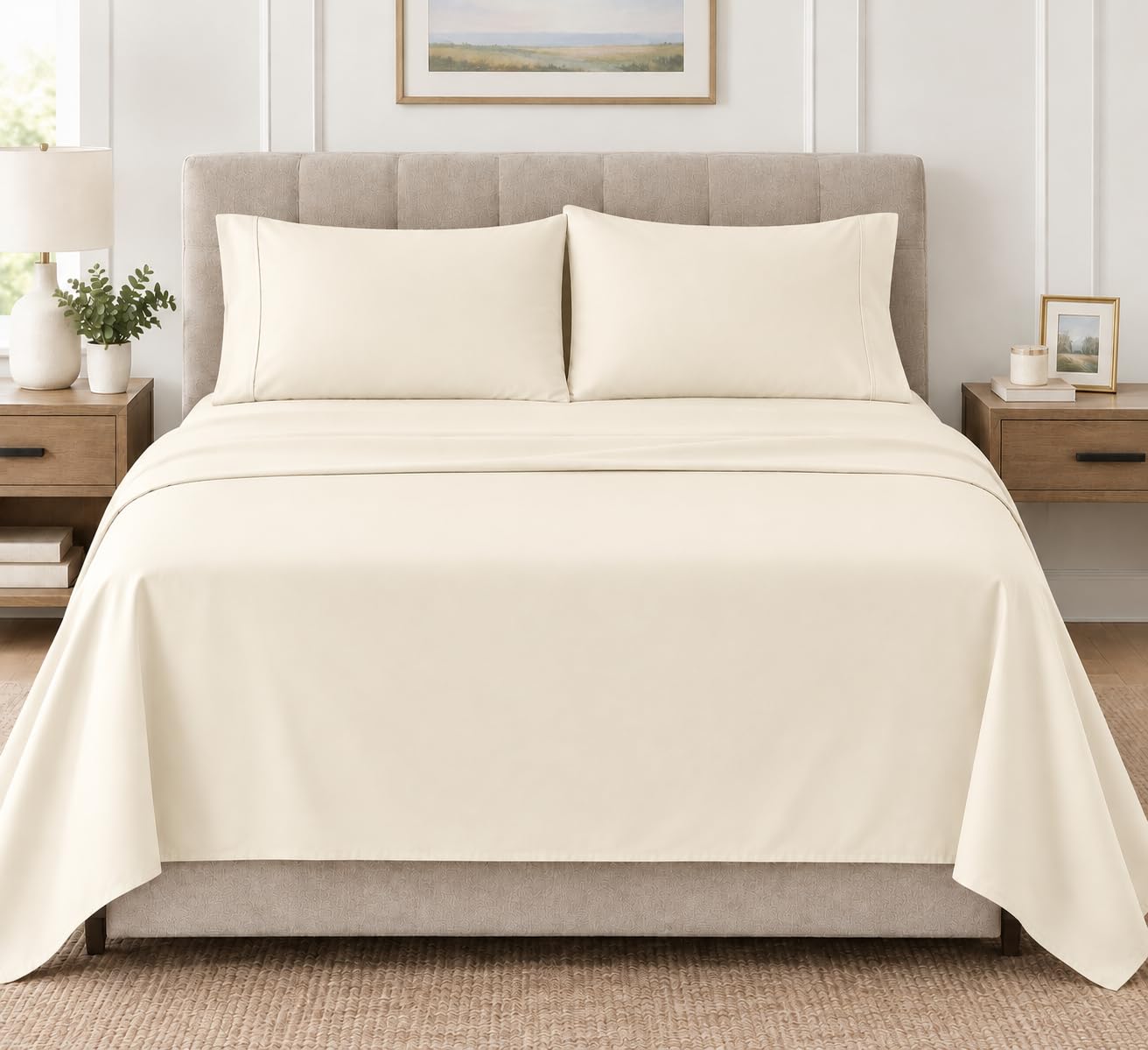 Queen Size Flat Sheet Only, Ultra Soft & Breathable Hotel Sheets, Ivory