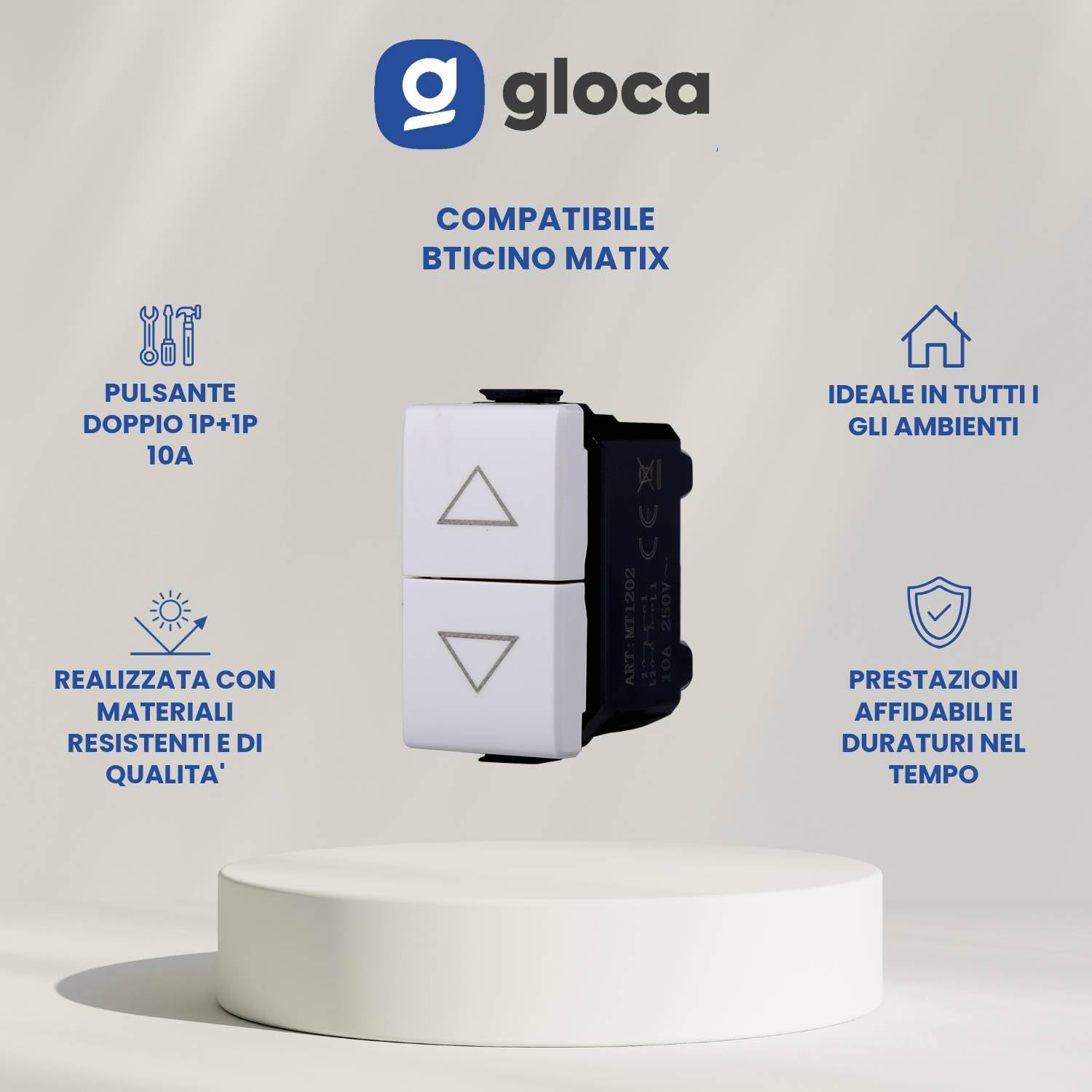 gloca Set 10 Pulsanti Doppi Saliscendi 1P+1P 10A 250V Compatibili Con Serie Matix