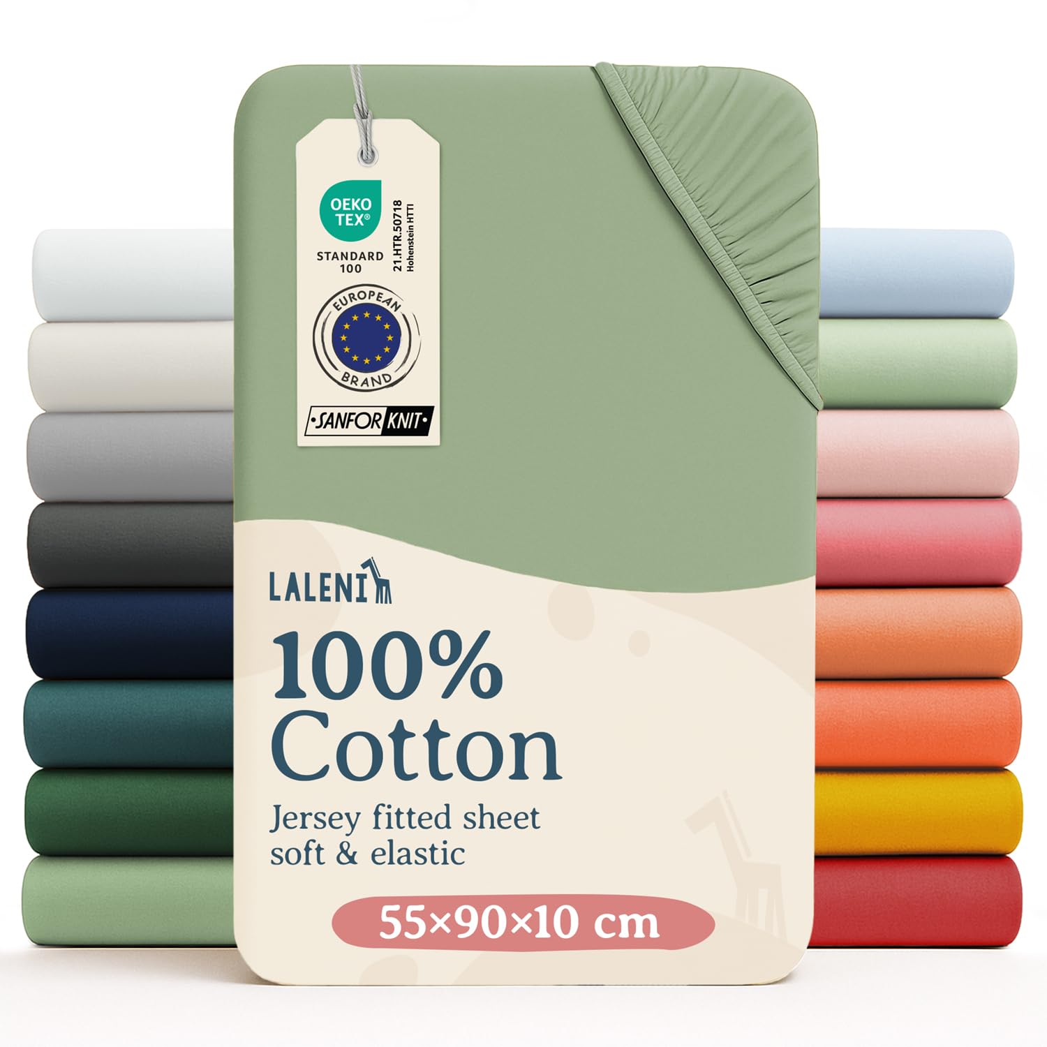 Laleni Jersey Fitted Sheet 55 x 90 cm Co-Sleeping Crib, Oeko-Tex Certified 100% Cotton Cradle Cover, Stroller Fitted Sheet, Baby Bedding Green