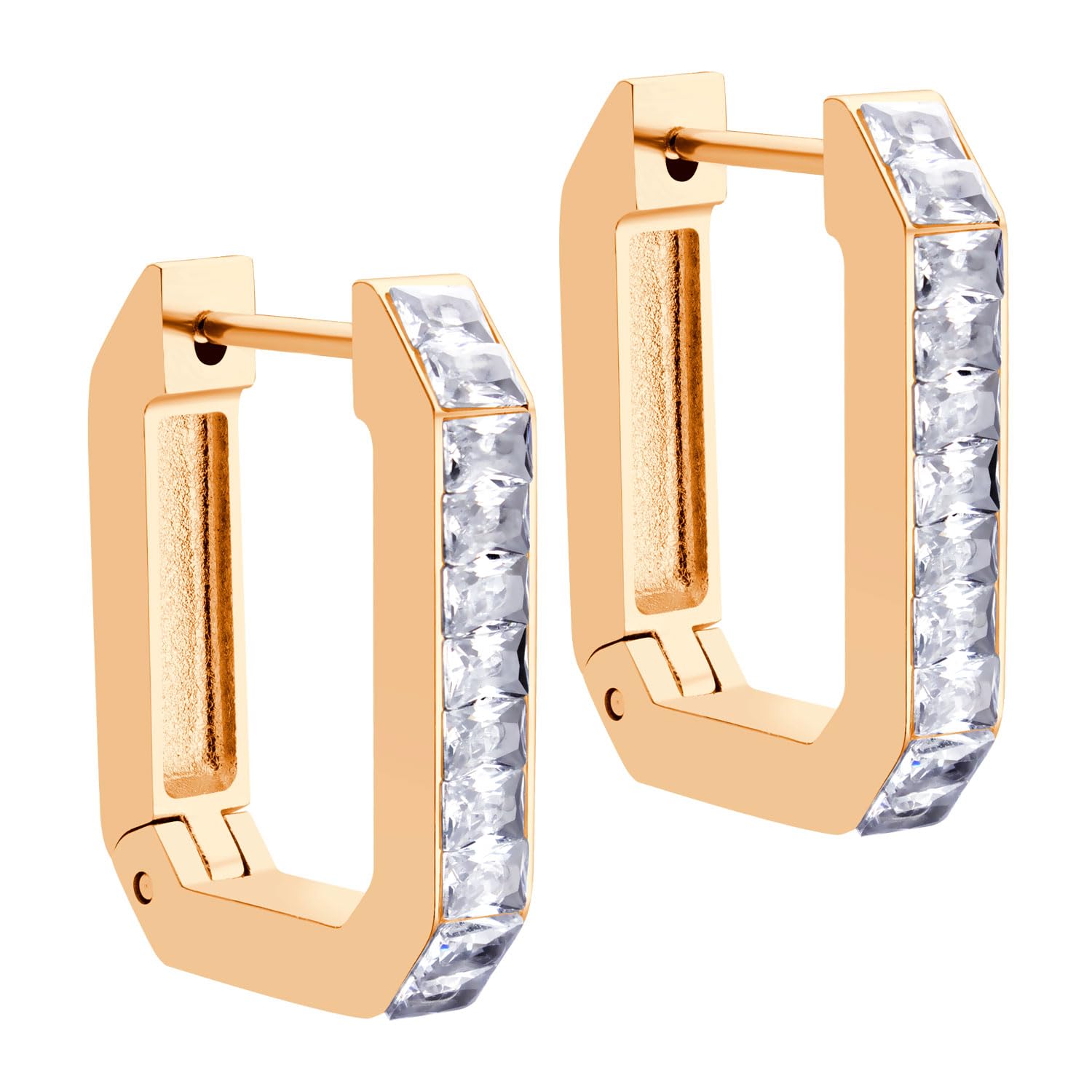 555JewelryStainless Steel Cubic Zirconia Small Hoop Earrings For Women Girls, Huggie Hoop U Shaped Cute Mini Hoop Hypoallergenic Tiny White CZ Earrings