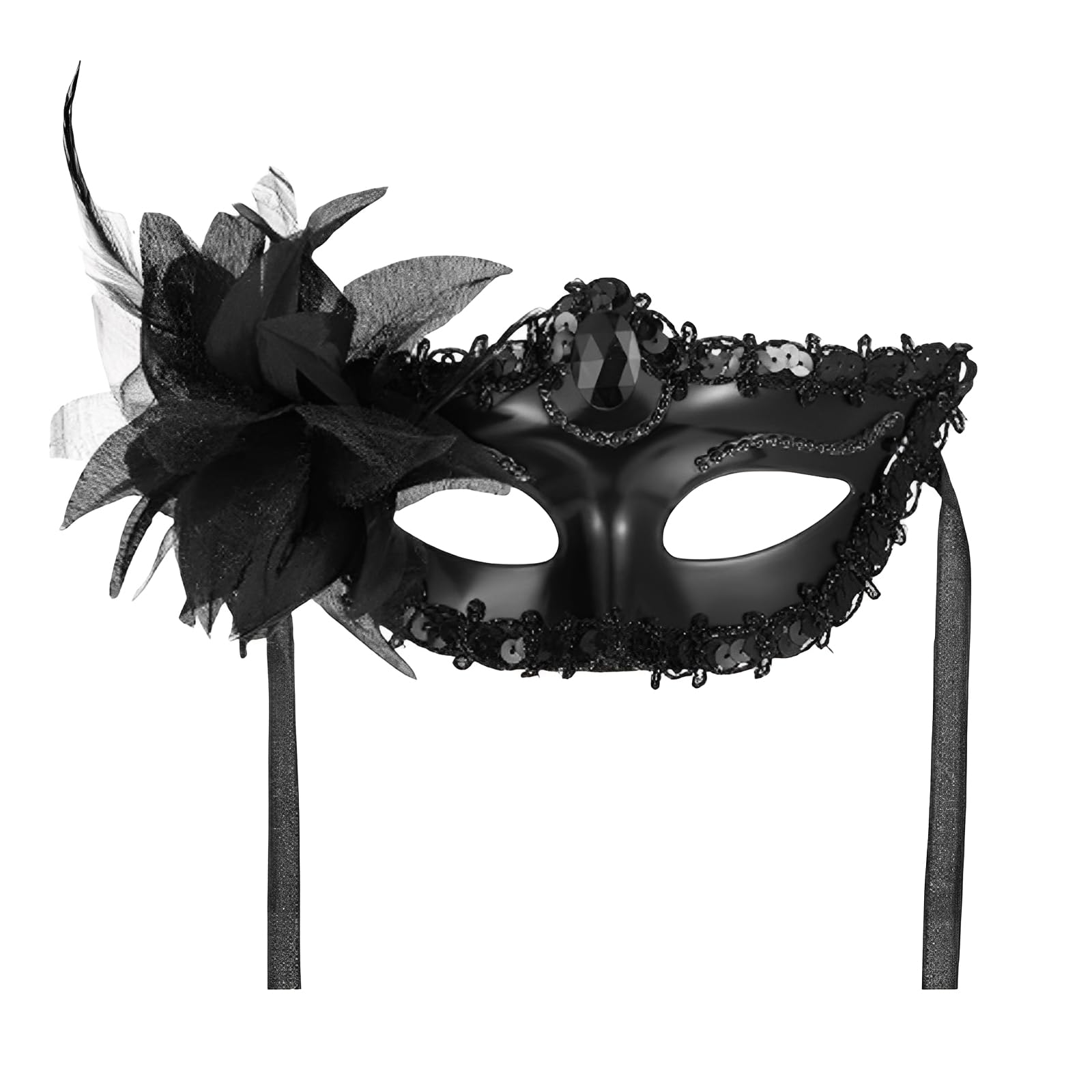 Canvas Trend Masquerade Mask for Women Black Masquerade Mask with Flower