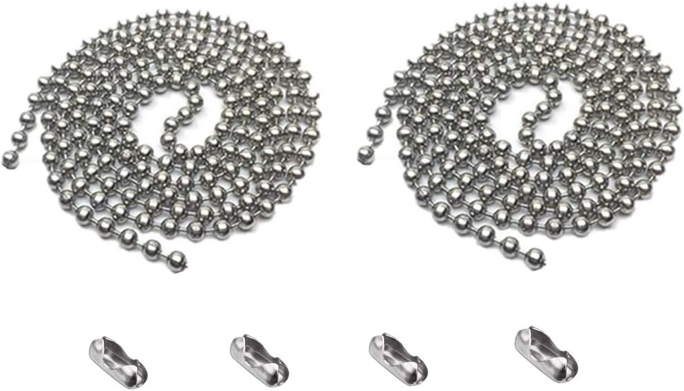 KitQzat Ceiling Fan Pull Chain, 2 Pack 3.3 Feet Stainless Steel Ceiling Fan Pull Chain, Strong Bearing & Rustproof, Beaded Extension Chains with 4 Connectors for Ceiling Fan Light Lamp. (Nickel) : Tools & Home Improvement