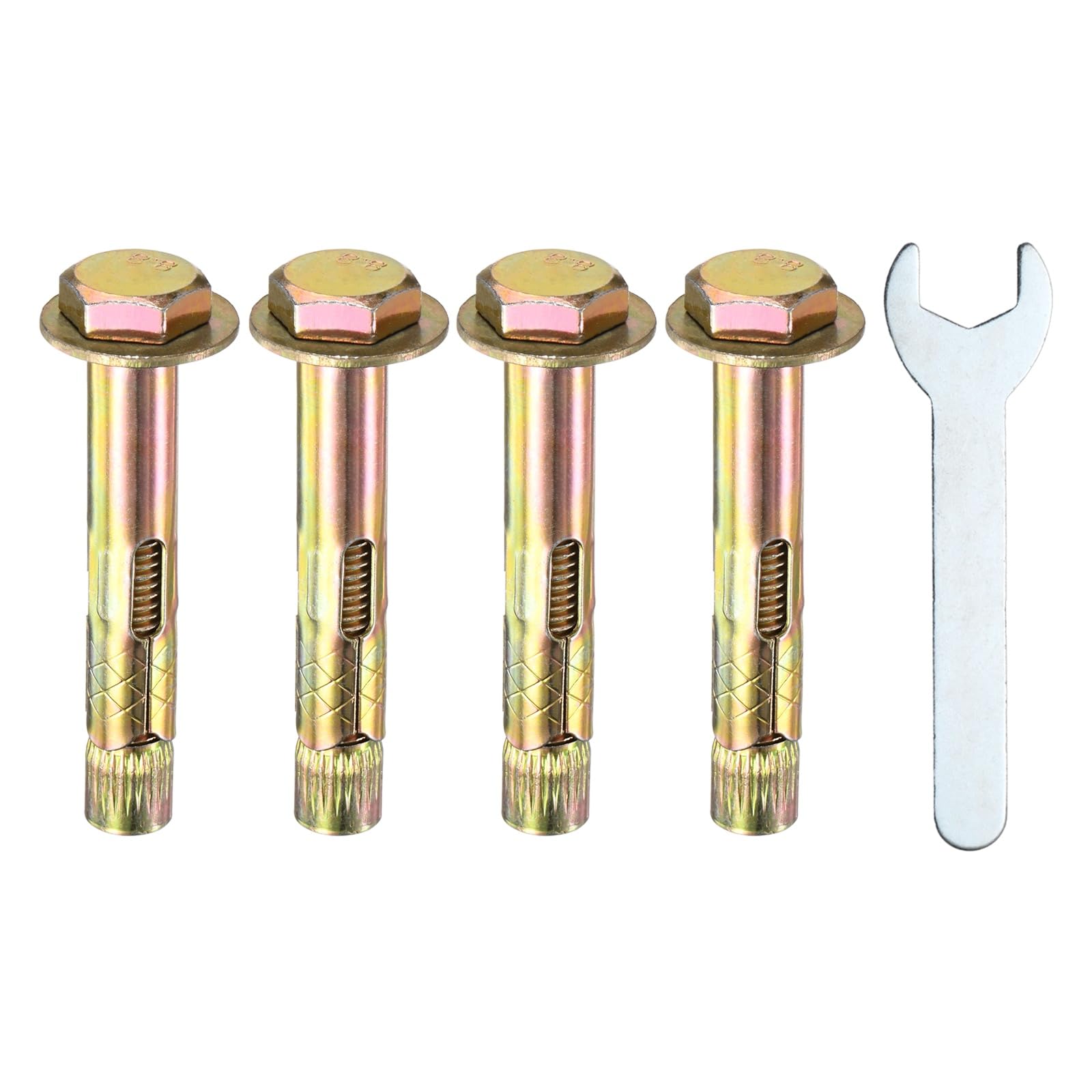 M METERXITY 4-Pack Hex Expansion Bolt, M10x70mm Colored Galvanized Iron-Carbon Steel External Hex Expansion Bolts W/ 17mm Wrench, Anti-Corrosion Metal Bolt for Concrete/Dry Brick/Block Walls