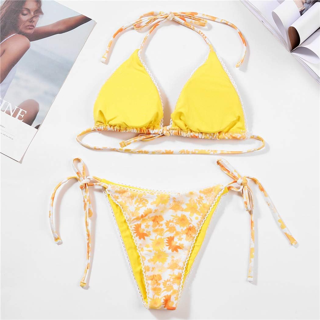 Vista 6 de Juego de traje de baño para mujer bikini triangular con tanga con lazos