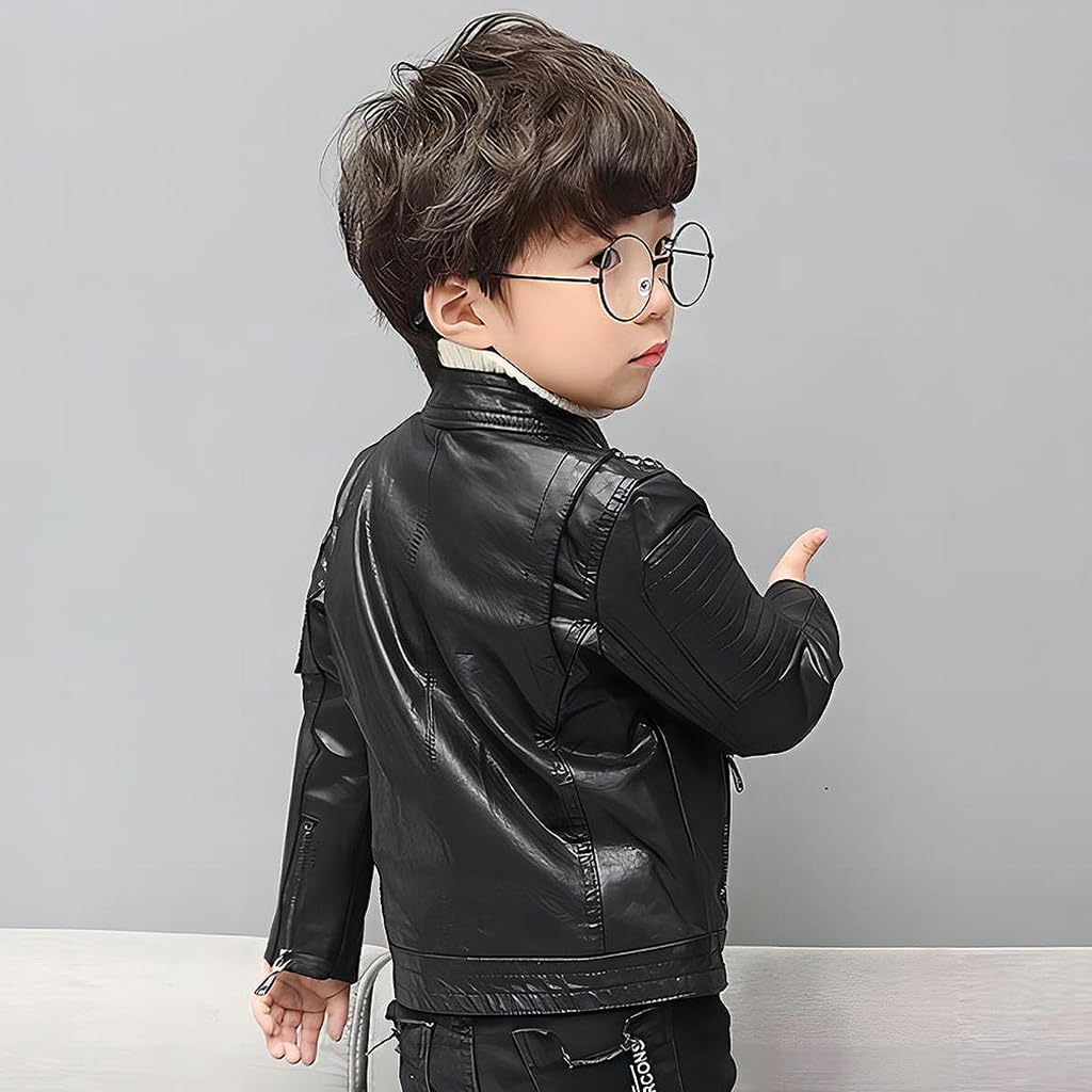linboo Lederjacke Jungen übergangsjacke Frühling Herbst Kinder Bomberjacke Motorrad Bikerjacke Mädchen Lederimitat Jacke