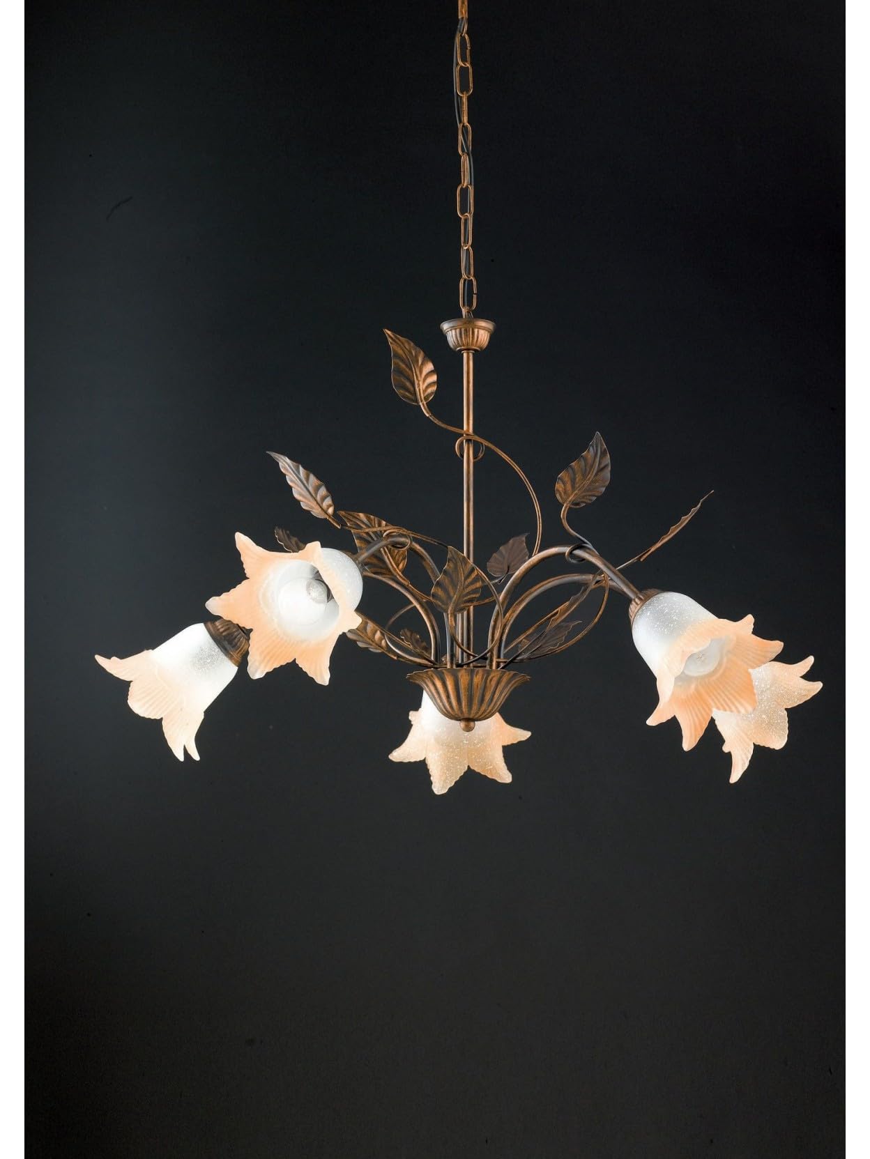 Lampadario classico in ferro battuto marrone e oro 5 luci per salotto, soggiorno, sala da pranzo, cameretta, camera da letto, LGT Anastasia
