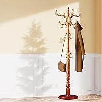 Vista 7 de Perchero independiente, soporte de madera con 14 ganchos, fácil montaje con base de disco estable para dormitorio, pasillo, oficina de entrada