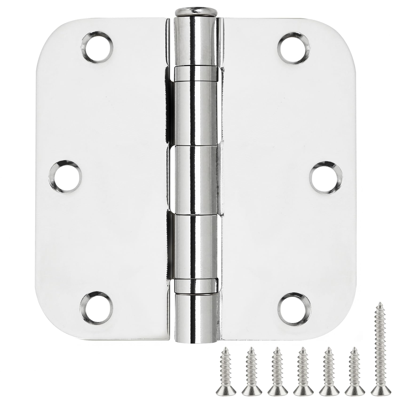TDCHINGES Rounded Door Hinges Polished Chrome 3.5 Inch 5/8" Lasting Mute