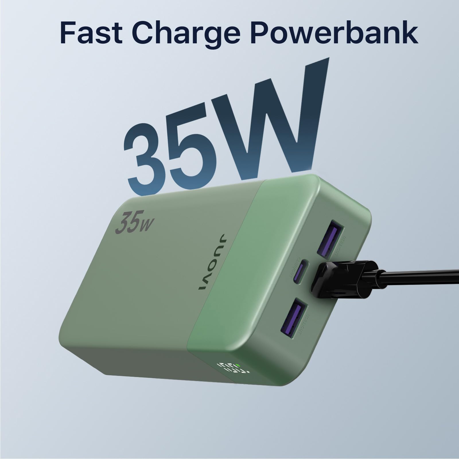 JUOVI J2651 Power Bank 35W 20000mAh USB C In & Out Power Bank, pacco batteria con QC3.0+PD3.0 35W ad alta velocità di ricarica per auricolari Bluetooth, telefono cellulare, tablet (Verde)