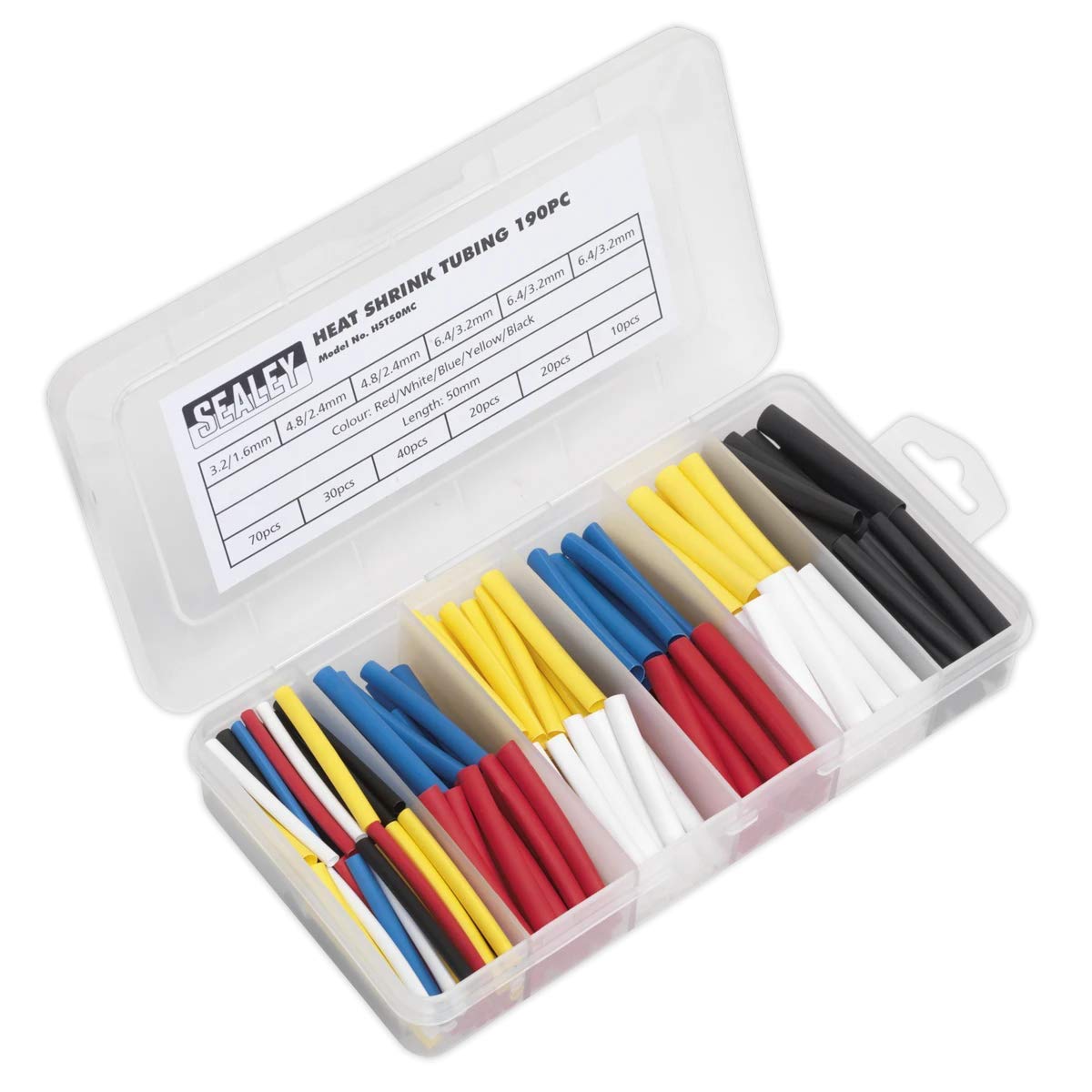 Sealey Heat Shrink Tubing Mixed Colours 50mm 190pc - Part No. HST50MC