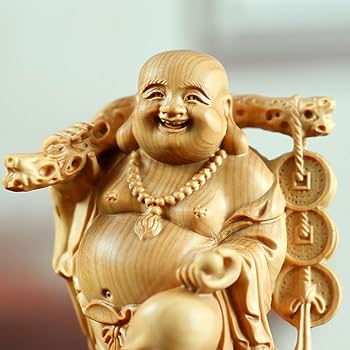 Amazon.co.jp: 仏像 木彫り 布袋様の置物 ツゲ製高級木彫り